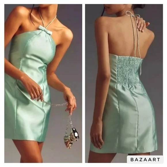 NWT Anthropologie Hutch Bow Halter Slim Mini Dress Sz L - Picture 2 of 9